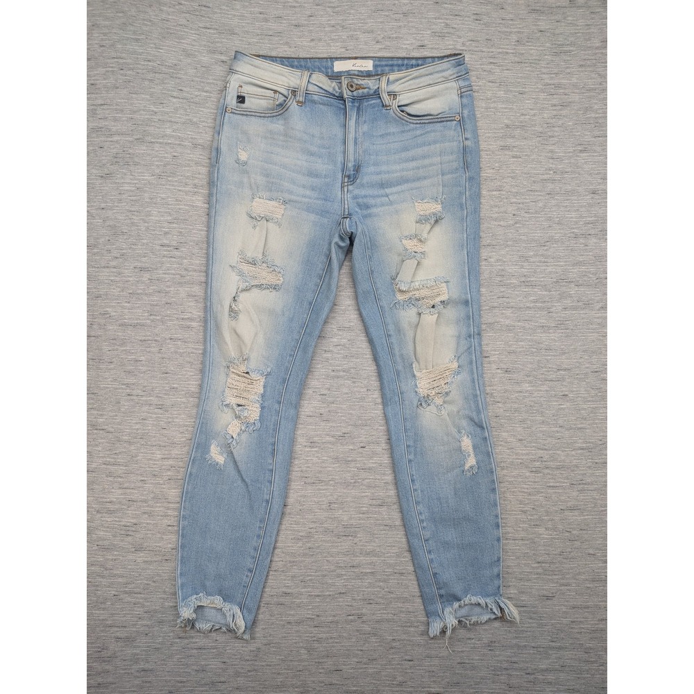 KanCan Jeans Womens 9 28 Light Wash Distressed Ripped Raw Hem Skinny Denim Pants